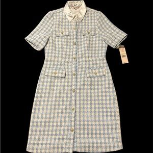 Blue and White Plaid Short Sleeve Dress